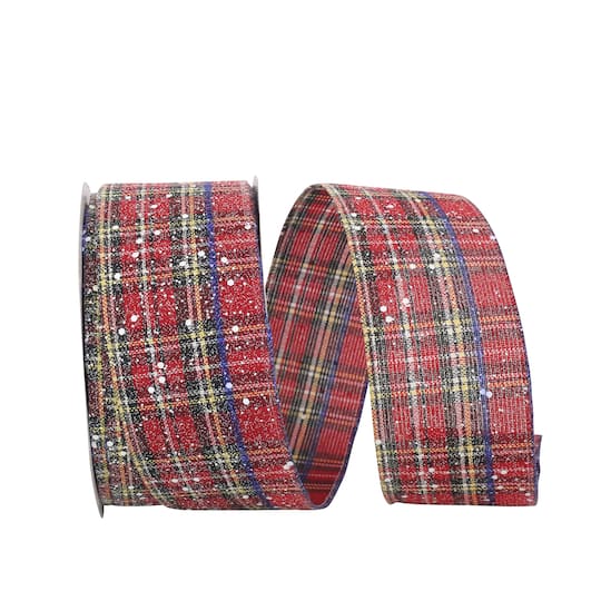 JAM Paper 2.5&#x22; x 20yd. Traditional Wired Edge Speckled Plaid Ribbon
